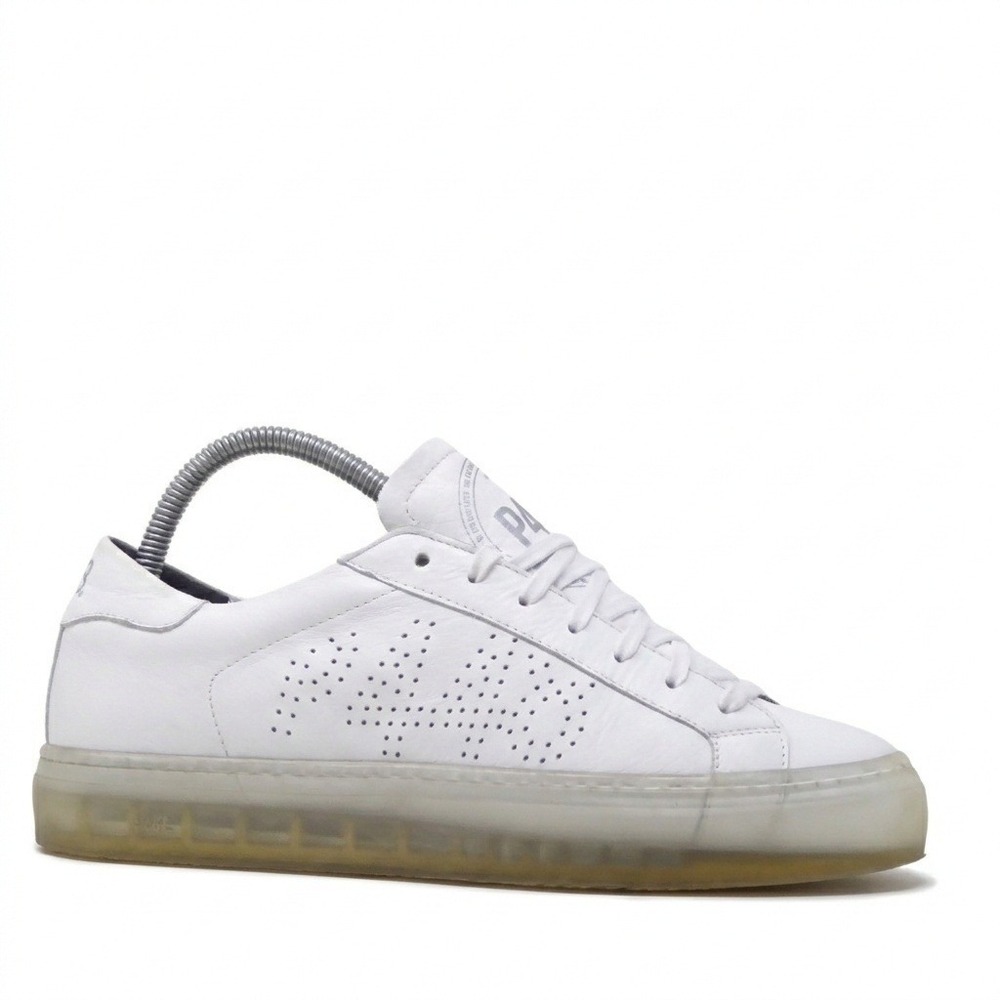 P448 John Womens Sneakers White Leather Perforated Clear Sole Size 39 / 8-8.5